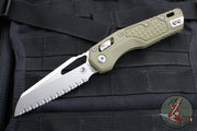 Microtech Knives- M.S.I. Ram-Lok Folder- "Lawnman" Series- Frag OD Green G-10 Handle- Stonewash Full Serrated Edge Blade 210-12 FRGTODLM