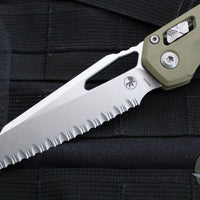 Microtech Knives- M.S.I. Ram-Lok Folder- "Lawnman" Series- Frag OD Green G-10 Handle- Stonewash Full Serrated Edge Blade 210-12 FRGTODLM