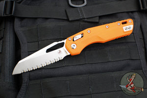 Microtech Knives- M.S.I. Ram-Lok Folder- Orange G-10 Handle- Stonewash Full Serrated Edge Blade 210-12 GTOR