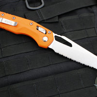 Microtech Knives- M.S.I. Ram-Lok Folder- Orange G-10 Handle- Stonewash Full Serrated Edge Blade 210-12 GTOR