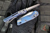 Microtech Knives- M.S.I. Ram-Lok Folder- MINI- Marfione Select- Fluted Antique Blue Finished Titanium Handle- Apocalyptic Plain Edge Blade 210M-10 APFLMS2