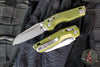 Microtech Knives- M.S.I. Ram-Lok Folder- MINI- Fluted Pattern OD Green Finished Aluminum Handle- Stonewash Plain Edge Blade 210M-10 FLOD