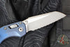 Microtech Knives- M.S.I. Ram-Lok Folder- MINI- Marfione Select- Fluted Antique Blue Finished Titanium Handle- Apocalyptic Full Serrated Edge Blade 210M-12 APFLMS2