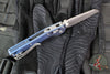 Microtech Knives- M.S.I. Ram-Lok Folder- MINI- Marfione Select- Fluted Antique Blue Finished Titanium Handle- Apocalyptic Full Serrated Edge Blade 210M-12 APFLMS2