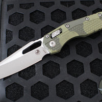 Microtech Knives- M.S.I. Ram-Lok Folder- Olive Camo Finished Tri-Grip Injection Molded Handle- Apocalyptic Plain Edge Blade 210T-10 APPMOC