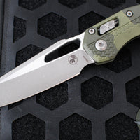 Microtech Knives- M.S.I. Ram-Lok Folder- Olive Camo Finished Tri-Grip Injection Molded Handle- Apocalyptic Plain Edge Blade 210T-10 APPMOC