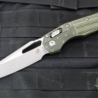 Microtech Knives- M.S.I. Ram-Lok Folder- OD Green Tri-Grip Injection Molded Handle- Flag Graphic- Apocalyptic Plain Edge Blade 210T-10 APPMODFLAG