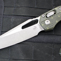 Microtech Knives- M.S.I. Ram-Lok Folder- OD Green Tri-Grip Injection Molded Handle- Flag Graphic- Apocalyptic Plain Edge Blade 210T-10 APPMODFLAG