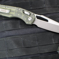 Microtech Knives- M.S.I. Ram-Lok Folder- OD Green Tri-Grip Injection Molded Handle- Flag Graphic- Apocalyptic Plain Edge Blade 210T-10 APPMODFLAG