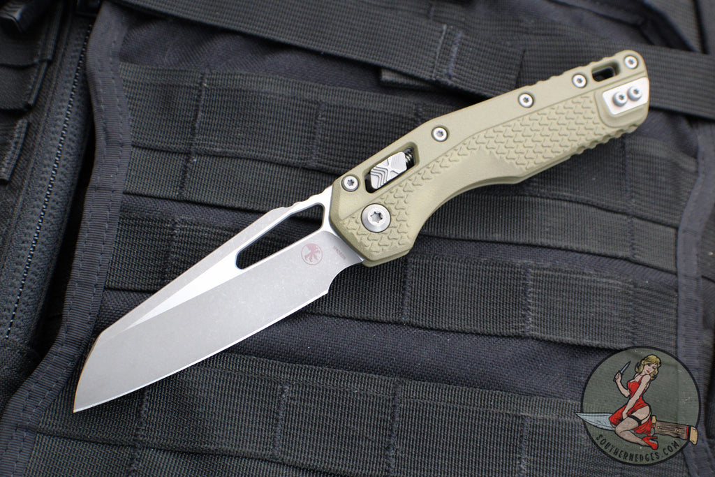 Microtech Knives- M.S.I. Ram-Lok Folder- OD Green Tri-Grip Injection Molded Handle- Apocalyptic Plain Edge Blade 210T-10 APPMOD