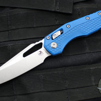 Microtech Knives- M.S.I. Ram-Lok Folder- Cerakote Blue Tri-Grip Polymer Handle- Stonewash Plain Edge Blade 210T-10 PCBL