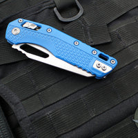 Microtech Knives- M.S.I. Ram-Lok Folder- Cerakote Blue Tri-Grip Polymer Handle- Stonewash Plain Edge Blade 210T-10 PCBL