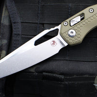 Microtech Knives- M.S.I. Ram-Lok Folder- OD Green Tri-Grip Injection Molded Handle- Stonewash Plain Edge Blade 210T-10 PMOD