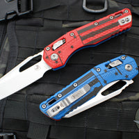 Microtech Knives- M.S.I. Ram-Lok Folder- US Flag Finished Tri-Grip Injection Molded Handle- Stonewash Plain Edge Blade 210T-10 PMUSAFLAG