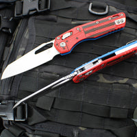 Microtech Knives- M.S.I. Ram-Lok Folder- US Flag Finished Tri-Grip Injection Molded Handle- Stonewash Plain Edge Blade 210T-10 PMUSAFLAG