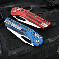 Microtech Knives- M.S.I. Ram-Lok Folder- US Flag Finished Tri-Grip Injection Molded Handle- Stonewash Plain Edge Blade 210T-10 PMUSAFLAG