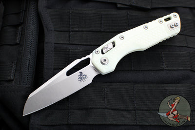 Microtech Knives- M.S.I. Ram-Lok Folder- 30TH ANNIVERSARY- White Tri-Grip Injection Molded Handle- Stonewash Plain Edge Blade 210T-10 PMWH30