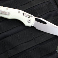 Microtech Knives- M.S.I. Ram-Lok Folder- 30TH ANNIVERSARY- White Tri-Grip Injection Molded Handle- Stonewash Plain Edge Blade 210T-10 PMWH30