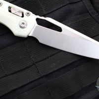 Microtech Knives- M.S.I. Ram-Lok Folder- 30TH ANNIVERSARY- White Tri-Grip Injection Molded Handle- Stonewash Plain Edge Blade 210T-10 PMWH30