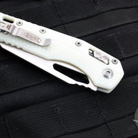 Microtech Knives- M.S.I. Ram-Lok Folder- 30TH ANNIVERSARY- White Tri-Grip Injection Molded Handle- Stonewash Plain Edge Blade 210T-10 PMWH30