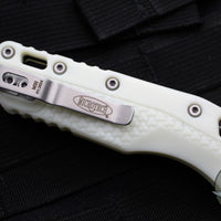 Microtech Knives- M.S.I. Ram-Lok Folder- White Tri-Grip Injection Molded Handle- Stonewash Plain Edge Blade 210T-10 PMWH