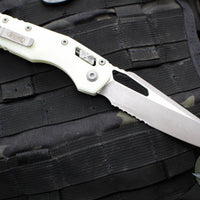 Microtech Knives- M.S.I. Ram-Lok Folder- White Tri-Grip Injection Molded Handle- Apocalyptic Part Serrated Edge Blade 210T-11 APPMWH