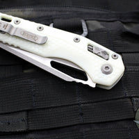 Microtech Knives- M.S.I. Ram-Lok Folder- White Tri-Grip Injection Molded Handle- Apocalyptic Part Serrated Edge Blade 210T-11 APPMWH