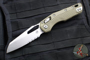 Microtech Knives- M.S.I. Ram-Lok Folder- OD Green Tri-Grip Polymer Handle- Stonewash Part Serrated Edge Blade 210T-11 PMOD