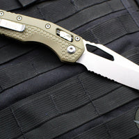 Microtech Knives- M.S.I. Ram-Lok Folder- OD Green Tri-Grip Polymer Handle- Stonewash Part Serrated Edge Blade 210T-11 PMOD
