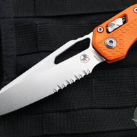 Microtech Knives- M.S.I. Ram-Lok Folder- Orange Tri-Grip Injection Molded Handle- Stonewash Part Serrated Edge Blade 210T-11 PMOR