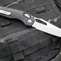 Microtech Knives- M.S.I. Ram-Lok Folder- Black Tri-Grip Injection Molded Handle- Apocalyptic Full Serrated Edge Blade 210T-12 APPMBK