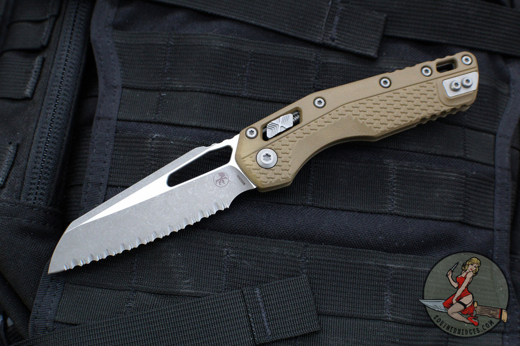 Microtech Knives- M.S.I. Ram-Lok Folder- Dark Earth Tri-Grip Injection Molded Handle- Apocalyptic Full Serrated Edge Blade 210T-12 APPMDE