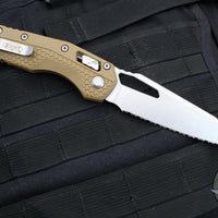 Microtech Knives- M.S.I. Ram-Lok Folder- FDE Tri-Grip Injection Molded Handle- Stonewash Full Serrated Edge Blade 210T-12 IMDE