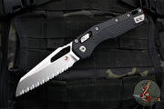 Microtech Knives- M.S.I. Ram-Lok Folder- Black Tri-Grip Injection Molded Handle- Stonewash Full Serrated Edge Blade 210T-12 PMBK