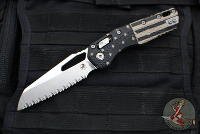 Microtech Knives- M.S.I. Ram-Lok Folder- US Flag Finished Tri-Grip Injection Molded Handle- Stonewash Full Serrated Edge Blade 210T-12 PMFLAG