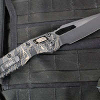 Microtech Knives- M.S.I. Ram-Lok Folder- Tiger Stripe Camo Finished Tri-Grip Injection Molded Handle- Black Apocalyptic Plain Edge Blade- Bronzed Apocalyptic HW 210T-1 APPMTSC-V4W2