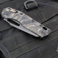 Microtech Knives- M.S.I. Ram-Lok Folder- Tiger Stripe Camo Finished Tri-Grip Injection Molded Handle- Black Apocalyptic Plain Edge Blade- Bronzed Apocalyptic HW 210T-1 APPMTSC-V4W2