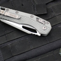 Microtech Knives- M.S.I. Ram-Lok Folder- Bull Shark Gray Tri-Grip Injection Molded Handle- Cerakoted Bull Shark Gray Plain Edge Blade- Bead Blast Hardware 210T-1 PMCBG