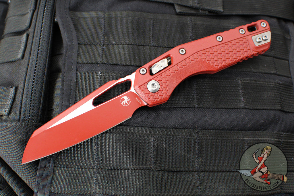 Microtech Knives- M.S.I. Ram-Lok Folder- Crimson Finished Tri-Grip Injection Molded Handle- Cerakoted Crimson Plain Edge Blade 210T-1 PMCCM