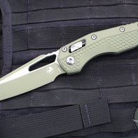 Microtech Knives- M.S.I. Ram-Lok Folder- Vintage Green Tri-Grip Injection Molded Handle- Cerakoted Vintage Green Plain Edge Blade- Apocalyptic Hardware 210T-1 PMCVG