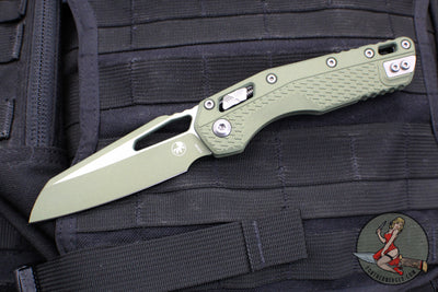 Microtech Knives- M.S.I. Ram-Lok Folder- Vintage Green Tri-Grip Injection Molded Handle- Cerakoted Vintage Green Plain Edge Blade- Apocalyptic Hardware 210T-1 PMCVG