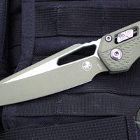 Microtech Knives- M.S.I. Ram-Lok Folder- Vintage Green Tri-Grip Injection Molded Handle- Cerakoted Vintage Green Plain Edge Blade- Apocalyptic Hardware 210T-1 PMCVG