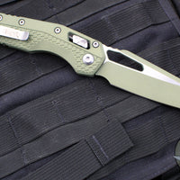 Microtech Knives- M.S.I. Ram-Lok Folder- Vintage Green Tri-Grip Injection Molded Handle- Cerakoted Vintage Green Plain Edge Blade- Apocalyptic Hardware 210T-1 PMCVG