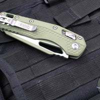 Microtech Knives- M.S.I. Ram-Lok Folder- Vintage Green Tri-Grip Injection Molded Handle- Cerakoted Vintage Green Plain Edge Blade- Apocalyptic Hardware 210T-1 PMCVG