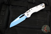 Microtech Knives- M.S.I. Ram-Lok Folder- White Tri-Grip Injection Molded Handle- Sky Blue Plain Edge Blade 210T-1 PMCWH-Y7