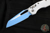 Microtech Knives- M.S.I. Ram-Lok Folder- White Tri-Grip Injection Molded Handle- Sky Blue Plain Edge Blade 210T-1 PMCWH-Y7