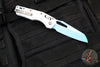 Microtech Knives- M.S.I. Ram-Lok Folder- White Tri-Grip Injection Molded Handle- Sky Blue Plain Edge Blade 210T-1 PMCWH-Y7