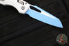 Microtech Knives- M.S.I. Ram-Lok Folder- White Tri-Grip Injection Molded Handle- Sky Blue Plain Edge Blade 210T-1 PMCWH-Y7