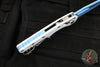 Microtech Knives- M.S.I. Ram-Lok Folder- White Tri-Grip Injection Molded Handle- Sky Blue Plain Edge Blade 210T-1 PMCWH-Y7