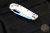 Microtech Knives- M.S.I. Ram-Lok Folder- White Tri-Grip Injection Molded Handle- Sky Blue Plain Edge Blade 210T-1 PMCWH-Y7